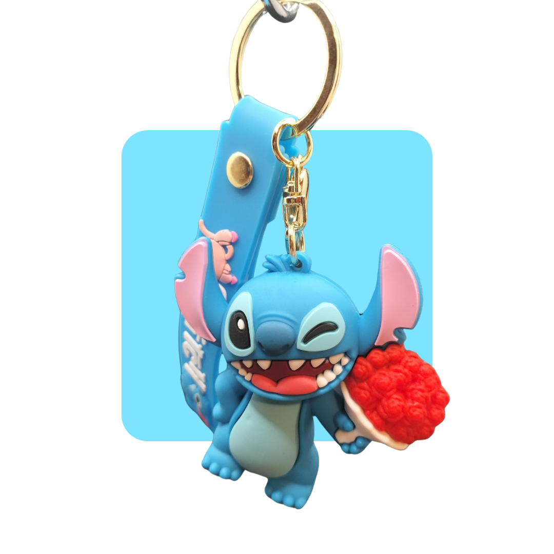Stitch, l'alieno scatenato del cartone animato Lilo e Stitch, con un mazzo di rose